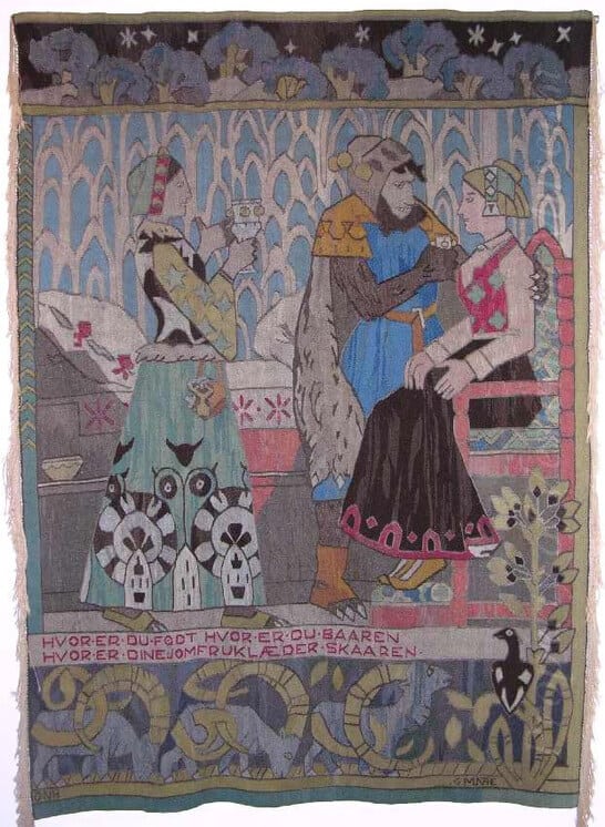 full view of tapestry which is based on a design by Gerhard Munthe - Textiles