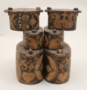 Double set of three tiered oval bentwood boxes right side - Decorative Woodcarving