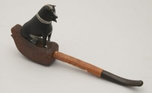 Homemade tobacco pipe with ebony mouthpiece attached to wood stem that fits into pipe bowl - Decorative Woodcarving