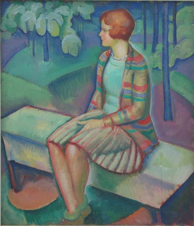 Woman Seated on Park Bench, Arild Weborg - Fine Arts