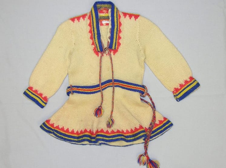 child's knit tunic or dress is done in the style of traditional Sami clothing - Textiles