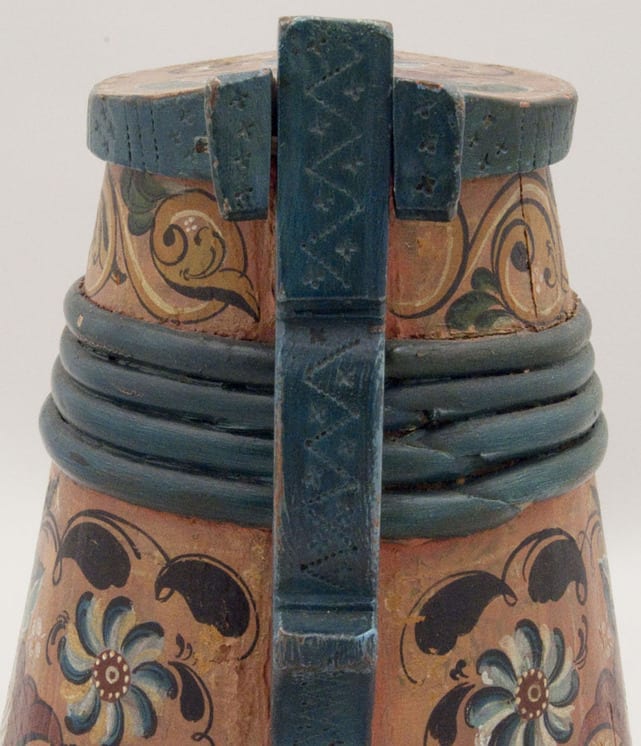 Stave constructed tankard. Spout formed from hallowed branch - Rosemaling & Decorative Painting