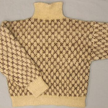 Man's handknit sweater with all-over diamond designs. Short turtleneck - Textiles
