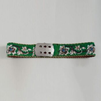 The belt has a green needlepoint background with beaded design - Textiles