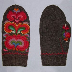 hand-knit mittens were made using a natural brown wool