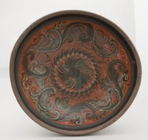 A large, low, outflaring bowl painted in a Telemark influenced style - Rosemaling