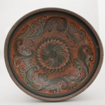 A large, low, outflaring bowl painted in a Telemark influenced style - Rosemaling