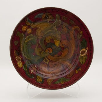 Bowl is turned from one piece of wood and painted with rosemaling in the Telemark style - Rosemaling