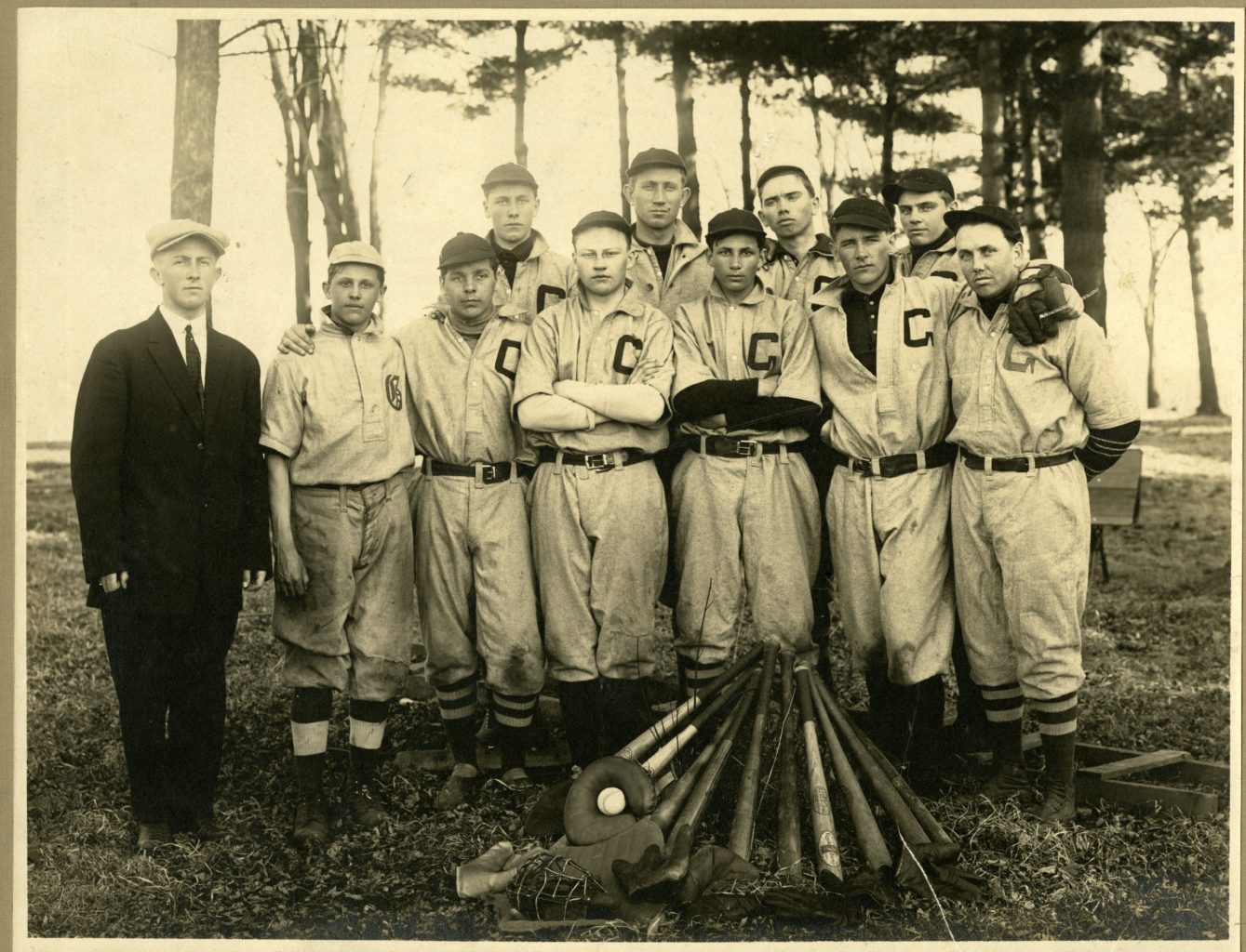 Group of men, part of Gale College Baseball Team, in Galesville, WI